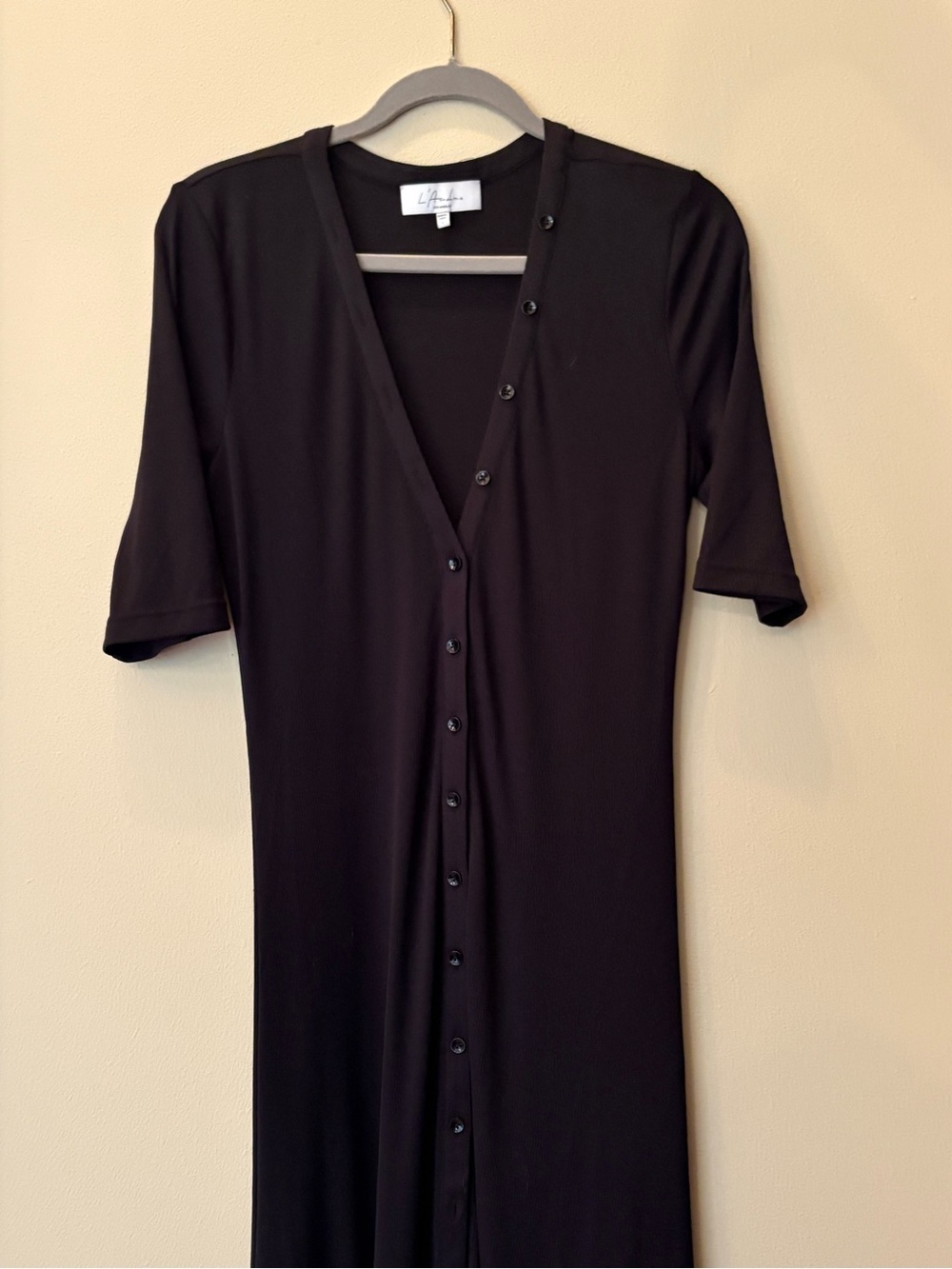 L'Academie Dress black maxi neck with snap buttons casual beachy dress